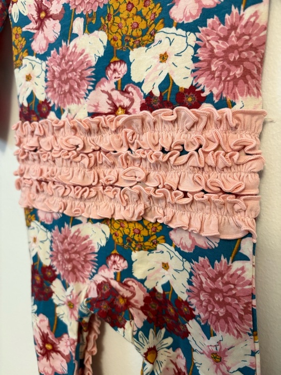 Ruffle Butts Floral Footed One-Piece with Pink Ruffle Trim - Picture 3 of 5
